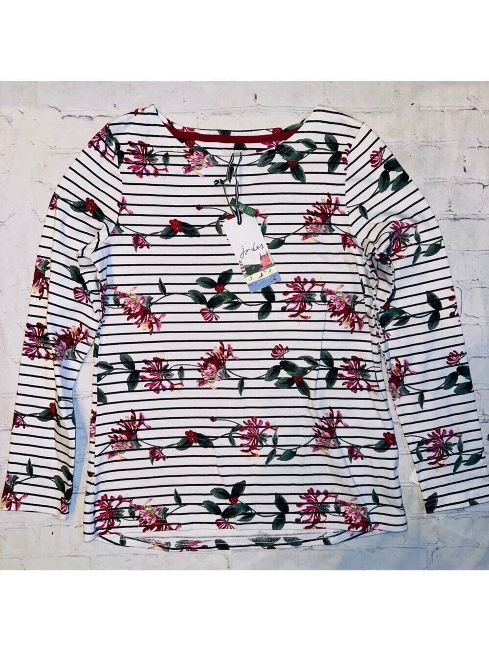 NWT Women’s Size 8 Joules LS Pullover Shirt Striped Floral Harbour Print